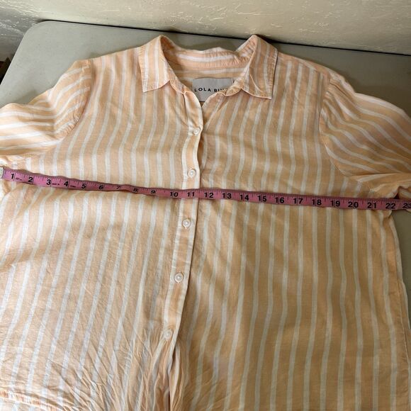 3/$30 Lola River Shirt Size Large Orange White Striped Tie Front Tencel Linen - Picture 7 of 11